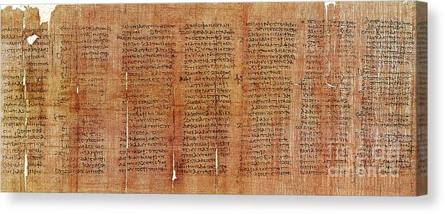 Chart Canvas Print featuring the photograph Greek Papyrus Horoscope by Science Source