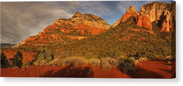 Dry Creek Vista Canvas Print featuring the photograph Evening Shadows pano Txt #1 by Theo O'Connor