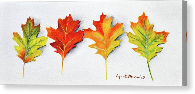 Fall Canvas Print featuring the painting Four Autumn Leaves #1 by Lynn Hansen