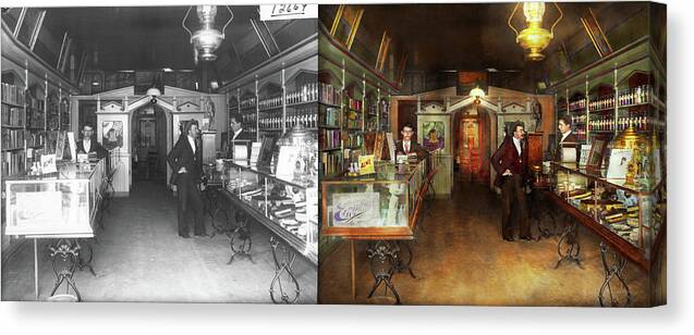 Self Canvas Print featuring the photograph Apothecary - Spell books and Potions 1913 - Side by Side by Mike Savad
