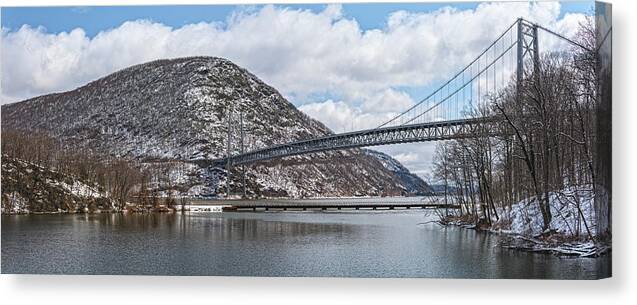 Bridges Canvas Print featuring the photograph Bear Mountain Bridge With April Snow by Angelo Marcialis