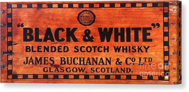 Black & White Scotch Whiskey Wood Sign Canvas Print featuring the photograph Black and White Scotch Whiskey Wood Sign by Jon Neidert
