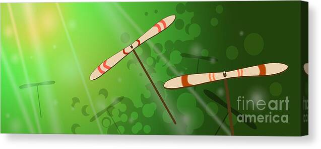Bamboo Dragonflies Canvas Print featuring the digital art Dancing on the Wind by Alice Chen