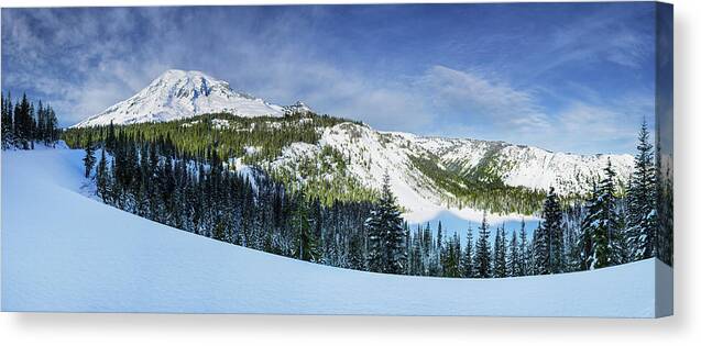 Mount Rainier Canvas Print featuring the photograph Fresh Snow at Mount Rainier by Dan Mihai