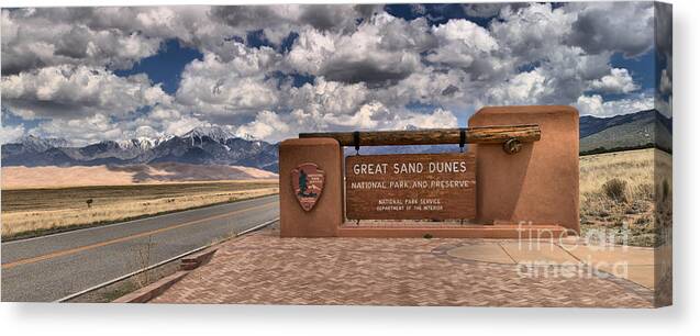 Great Sand Dunes Canvas Print featuring the photograph Great Sand Dunes Entrance Panorama by Adam Jewell