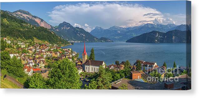 Alpine Canvas Print featuring the photograph Idyllic Swiss mountain lake scenery by JR Photography