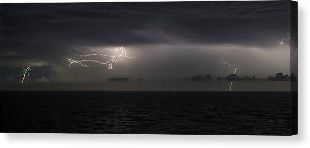 Lightning Canvas Print featuring the photograph Lightning at Sea II by William Dickman