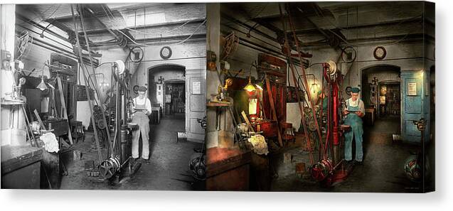 Machinist Canvas Print featuring the photograph Machinist - Government approved 1919 - Side by Side by Mike Savad