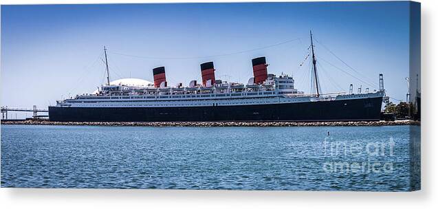 Long Beach Canvas Print featuring the photograph Panorama of the Queen Mary by Thomas Marchessault