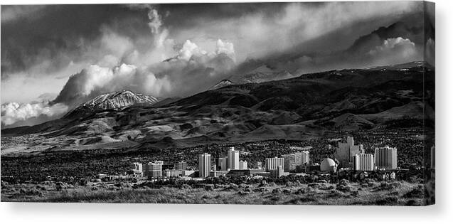 Reno Canvas Print featuring the photograph Reno Storm Black and White by Rick Mosher