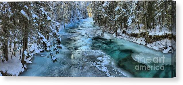 Robson River Canvas Print featuring the photograph Robson River Icy Waters Panorama by Adam Jewell