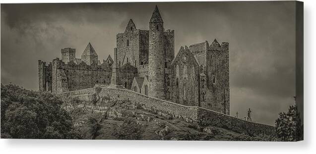 Ancient Canvas Print featuring the photograph Rock of Cashel Monochrome by Teresa Wilson