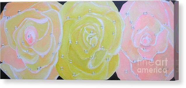 Rose Canvas Print featuring the painting Rose Medley with Dewdrops by Karen Jane Jones