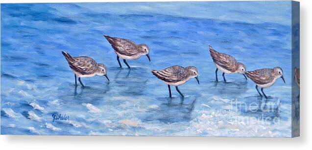 Sandpipers Canvas Print featuring the painting Sandpipers by JoAnn Wheeler