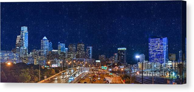 Philadelphia Pa Canvas Print featuring the photograph Schuylkill Expressway Skyline Panorama by David Zanzinger