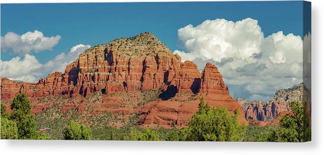 Red Canvas Print featuring the photograph Sedona, Rocks And Clouds by Bill Gallagher