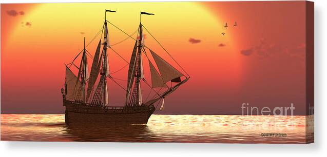 Sailing Ship Canvas Print featuring the painting Ship at Sunset by Corey Ford