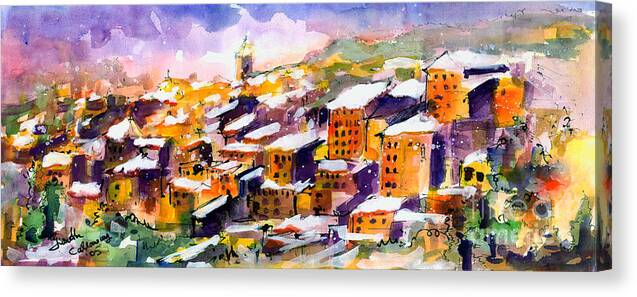 France Canvas Print featuring the painting Snow in the South of France by Ginette Callaway
