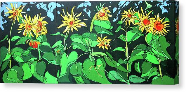 Sunflowers Canvas Print featuring the painting Sun Flowers by John Gibbs