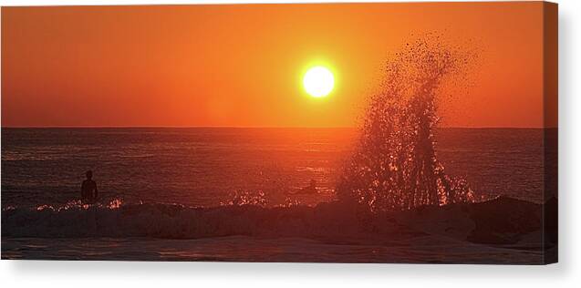 Sun Canvas Print featuring the photograph Surfing and Splashing by Robert Banach
