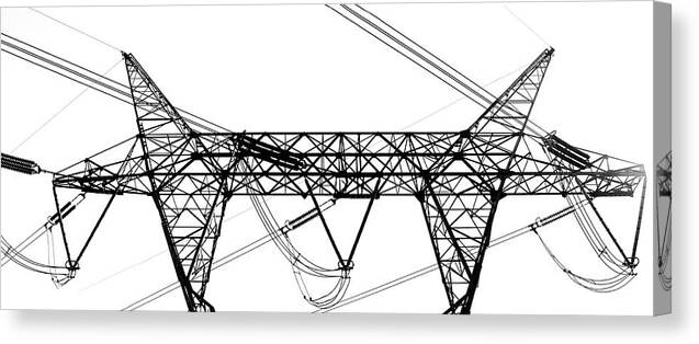 Electric Wires Canvas Print featuring the photograph The Thing Above BW 2 by Mary Bedy