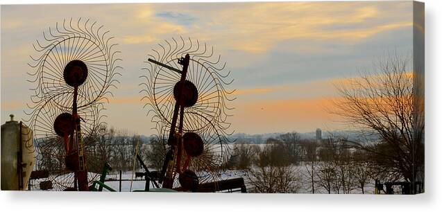 Amish Canvas Print featuring the photograph Wheel Rake Sunset by Tana Reiff