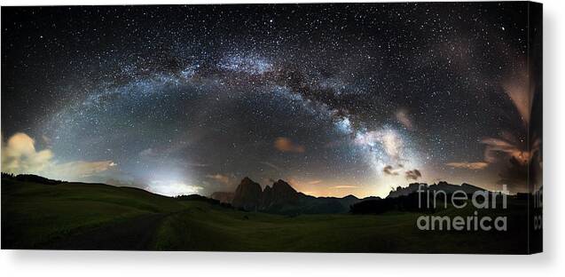 Astrophysics Canvas Print featuring the photograph Arc Of The Milky Way - Panorama Xxl by Scacciamosche