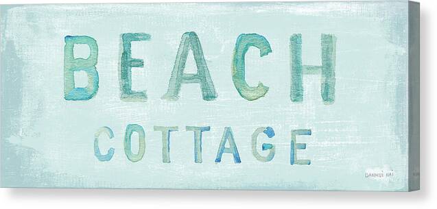 Aqua Canvas Print featuring the painting Beach Cottage Sign by Danhui Nai