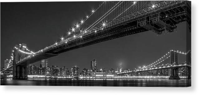 Brooklyn Bridge Photo Canvas Print featuring the photograph Bridges On The East by Az Jackson