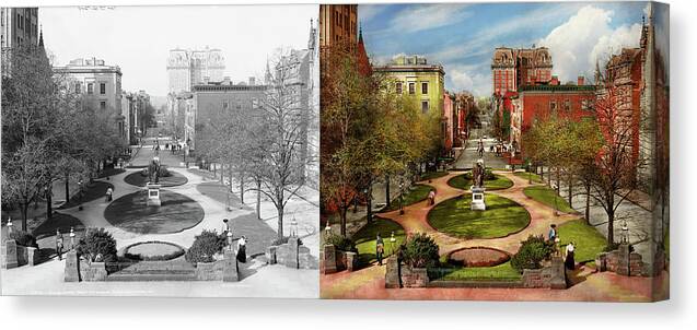 Baltimore Canvas Print featuring the photograph City - Baltimore MD - A walk in the park 1906 - Side by Side by Mike Savad