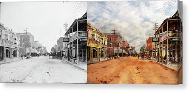 Miami Canvas Print featuring the photograph City - Miami FL - Downtown Miami 1908 - Side by Side by Mike Savad