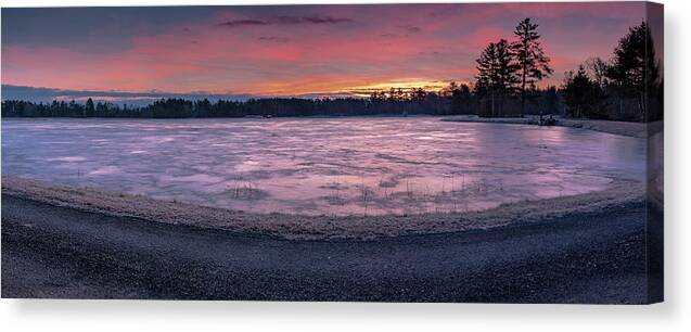 Panorama Canvas Print featuring the photograph Cranberry sunrise Pano by William Bretton