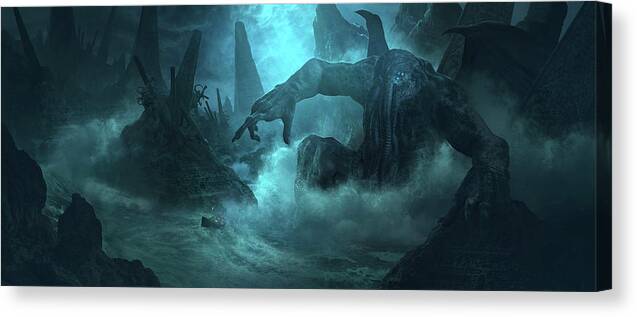 Lovecraft Canvas Print featuring the digital art Cthulhu by Guillem H Pongiluppi