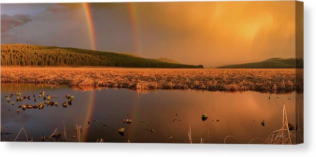 Beautiful Canvas Print featuring the photograph Double Rainbow Light by Leland D Howard