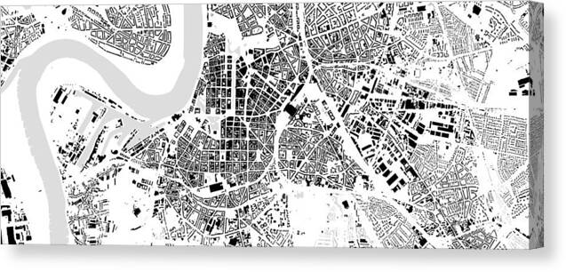 City Canvas Print featuring the digital art Duesseldorf building map by Christian Pauschert