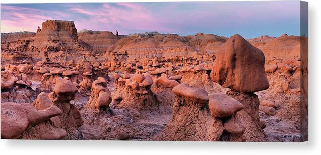 Balance Canvas Print featuring the photograph Goblin Vally Panoramic by Leland D Howard