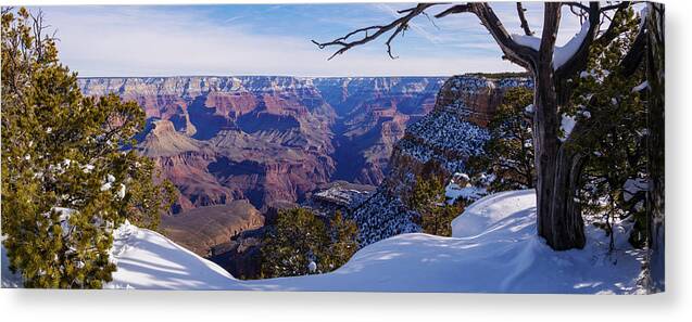 American Southwest Canvas Print featuring the photograph Grand Canyon and Snow Panorama 2 by Todd Bannor