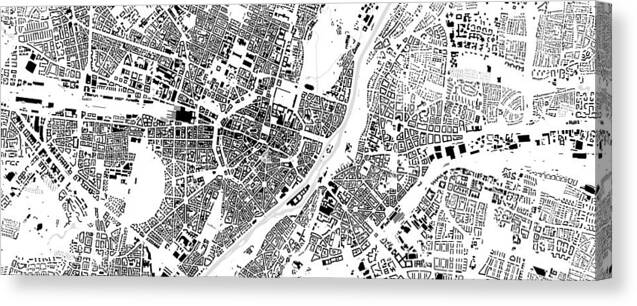 City Canvas Print featuring the digital art Munich building map by Christian Pauschert