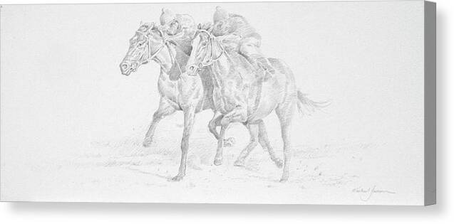Jockey Canvas Print featuring the photograph Neck And Neck Sketch by Michael Jackson