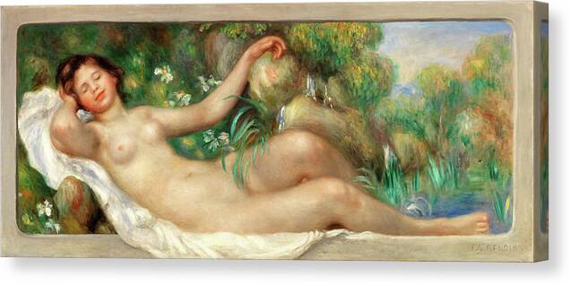 Reclining Nude Canvas Print featuring the painting Reclining Nude, La Source - Digital Remastered Edition by Pierre-Auguste Renoir