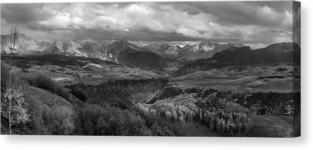 Colorado Canvas Print featuring the photograph Uncompahgre Sunset Pano BW by Norma Brandsberg