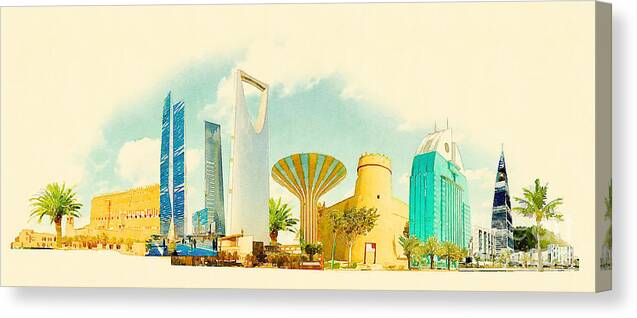 Gouache Canvas Print featuring the digital art Water Color Illustration Riyadh City by Trentemoller