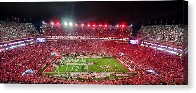 Gameday Canvas Print featuring the photograph Night Panorama Bryant-Denny Stadium by Kenny Glover