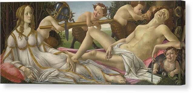 Sandro Botticelli Canvas Print featuring the painting Venus and Mars by Sandro Botticelli by Mango Art
