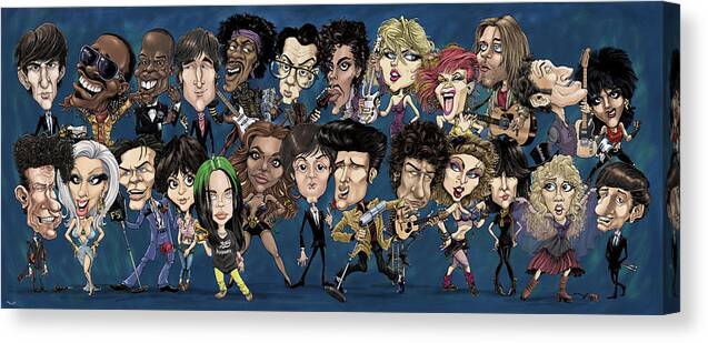 Cartoon Canvas Print featuring the drawing 25 Players by Mike Scott