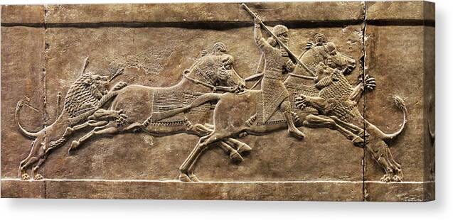 Assyrian Lion Hunt Canvas Print featuring the photograph Assyrian Lion Hunt 02 by Weston Westmoreland