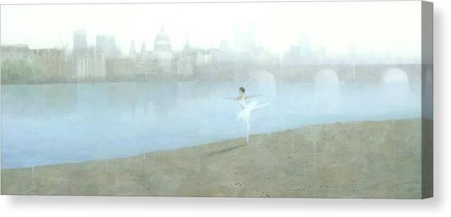 Ballerina Canvas Print featuring the painting Ballerina on the Thames by Steve Mitchell
