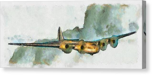 Aircraft Canvas Print featuring the mixed media Bomber in Flight by Christopher Reed