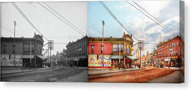 El Paso St Canvas Print featuring the photograph City - El Paso, TX - Historic El Paso St 1903 - Side by Side by Mike Savad