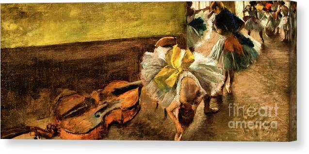Edgar Degas Canvas Print featuring the painting Dancers in the Rehersal Room with a Double Bass by Edgar Degas by Edgar Degas